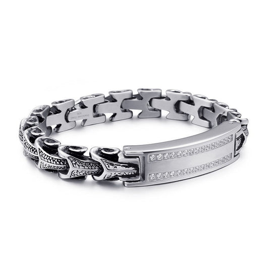 Punk Smeared Keel Titanium Steel Bracelet – Hip Hop Double Row Zircon Curved Bar Layered