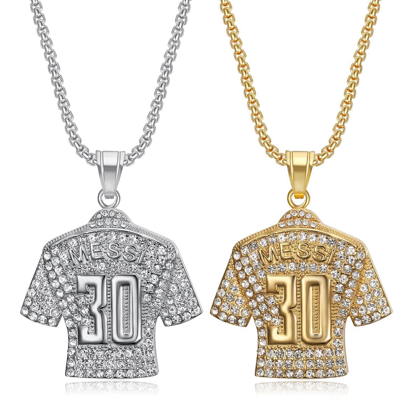 Planderful Football Jersey Pendant No 30 Titanium Steel Gold Plated Zircon Unisex Statement Necklace