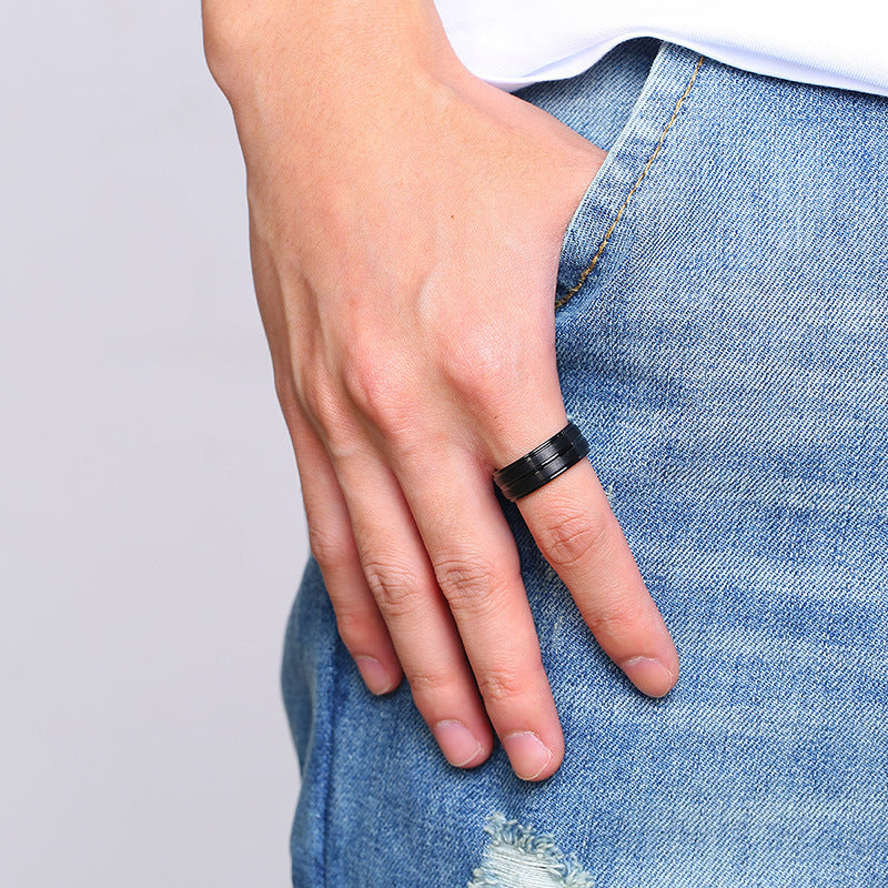 Face Width 8MM Stainless Steel Sand Surface Ring for Men