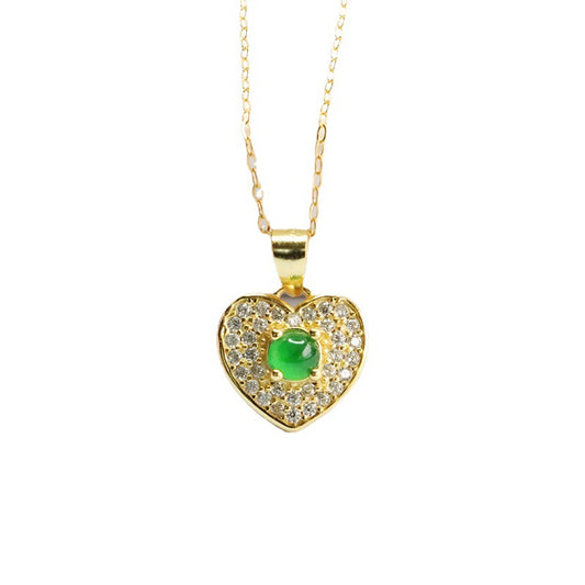 Emperor Green Jade Sterling Silver Love Necklace with Zircon Accents