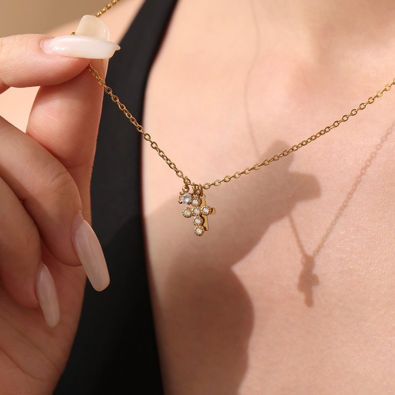 Planderful Zircon Cross Clavicle Necklace Multi Layer Women