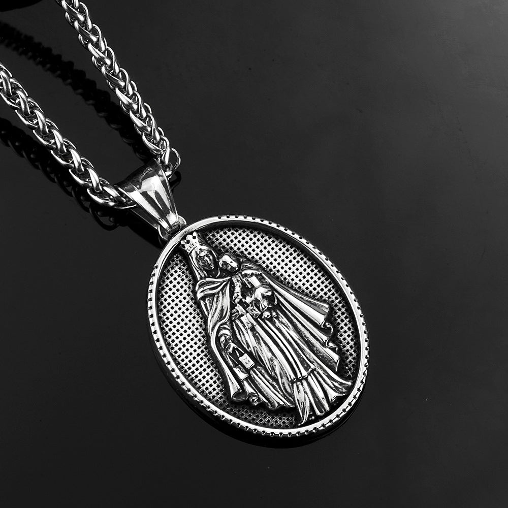 European And American Retro Men's Jewelry Stainless Steel Pendant Ancient Greek Virgin Mary Necklace