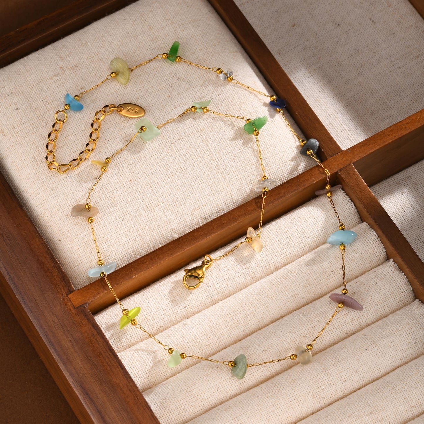Stainless Steel Chain Irregular Gold Colored Natural Gravel Necklace Ladies