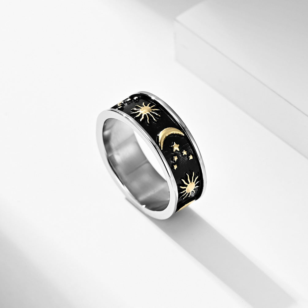 Amazon Bohemian Wind Star Moon Sun Stainless Steel Ring