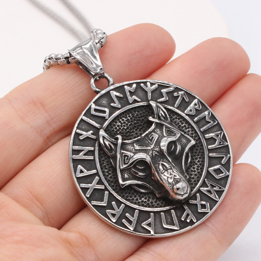 Viking Rune Direwolf Pendant Titanium Steel by Planderful for Men and Unisex Protection Amulet