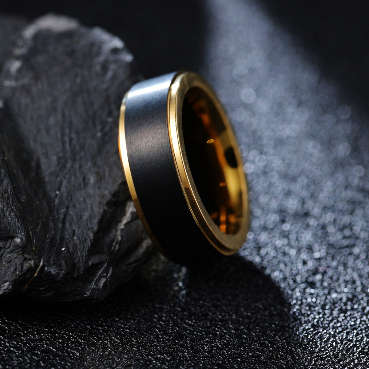 Tungsten Carbide Men's Ring with Electroplated Black Gold - Stylish Hand Jewelry