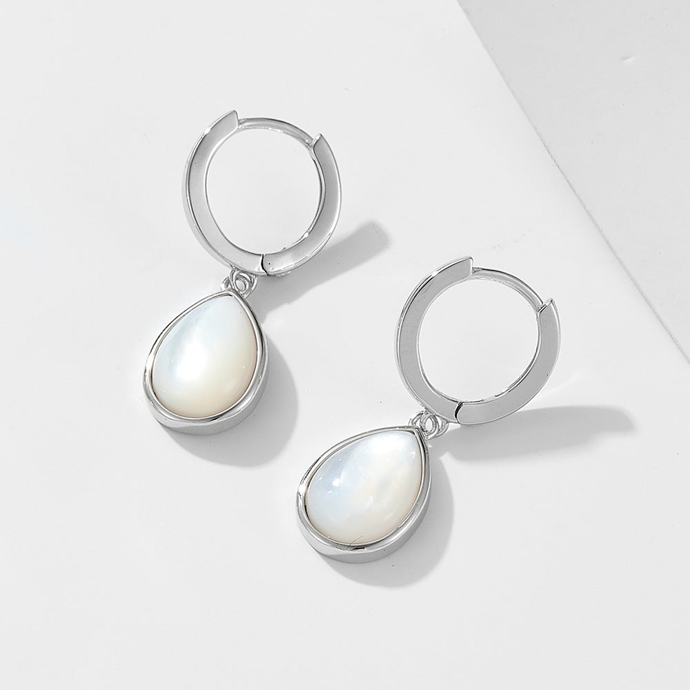 S925 Sterling Silver Drop-Shaped Natural White Shell Earrings, Earrings