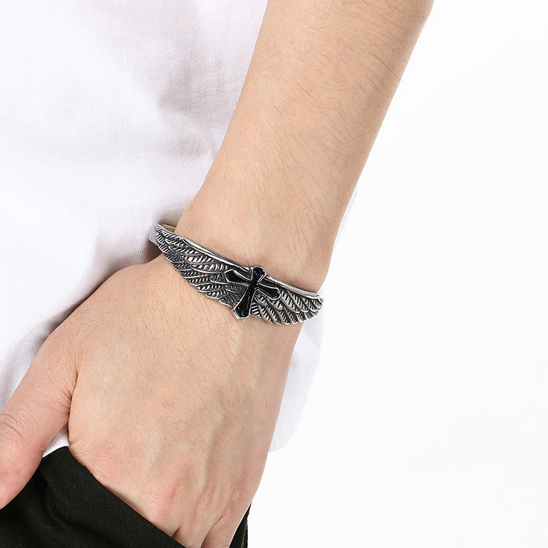 Angel Cross Bracelet – Antique Pentagram Virgin Mary Titanium Steel Men's Opening Bracelet