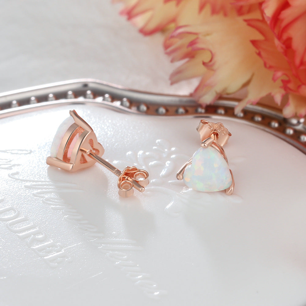 Planderful Jewelry Opal Heart Sterling Silver Stud Earrings With Rose Gold Accent