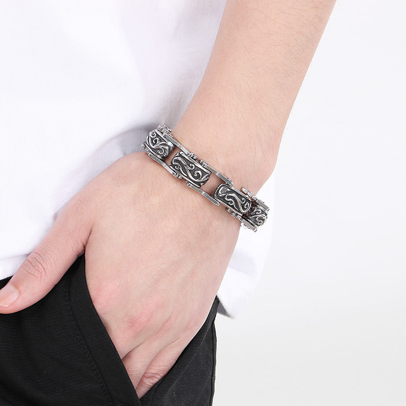 Planderful Men Punk Wolf Head Bracelet Titanium Steel