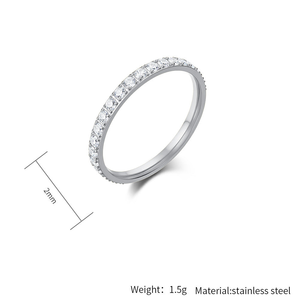 Planderful Zircon Ring Inlaid 2mm Stainless Steel For Women Index Finger Fashion Jewelry