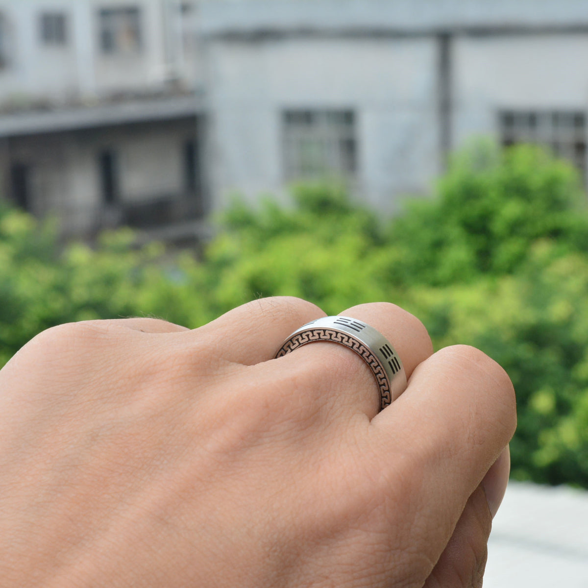Steel Ring Vintage Yin Yang Taoist Mantra Nine Character Hand Jewelry Planderful Everyday Genie
