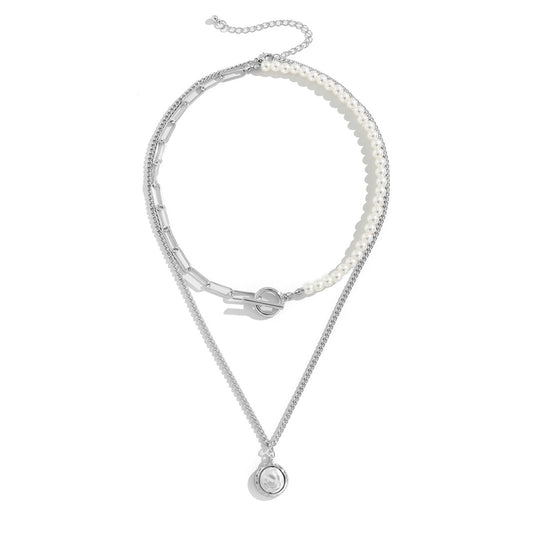 Planderful Vienna Verve Cross Necklace With Imitation Pearl Accent Retro Metal Pendant For Women