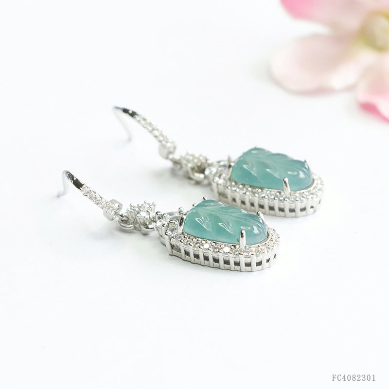 Icy Blue Jadeite Leaf Drop Earrings