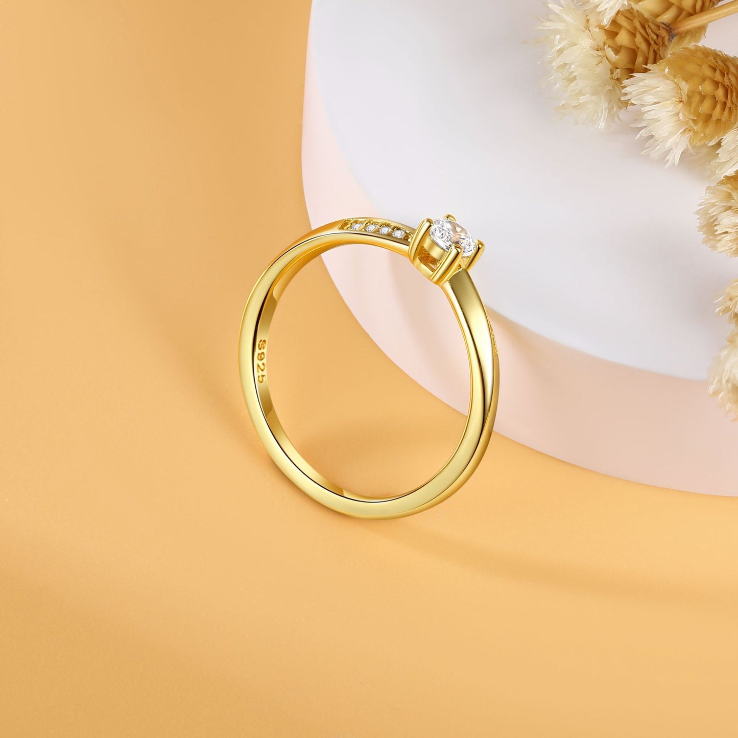 Cross-Border 18K Gold Electroplated Zircon Silver Ring