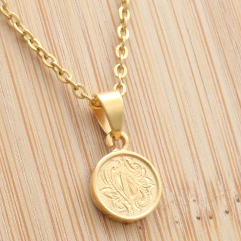 Punk Style Titanium Steel Gold Coin Necklace for Men - Retro Round Pendant by Planderful