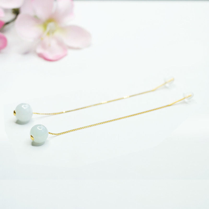 Jadeite Bead 925 Silver Threader Earrings