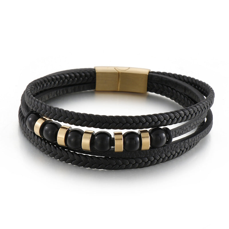 Planderful Premium Stainless Steel Leather Bracelet For Men