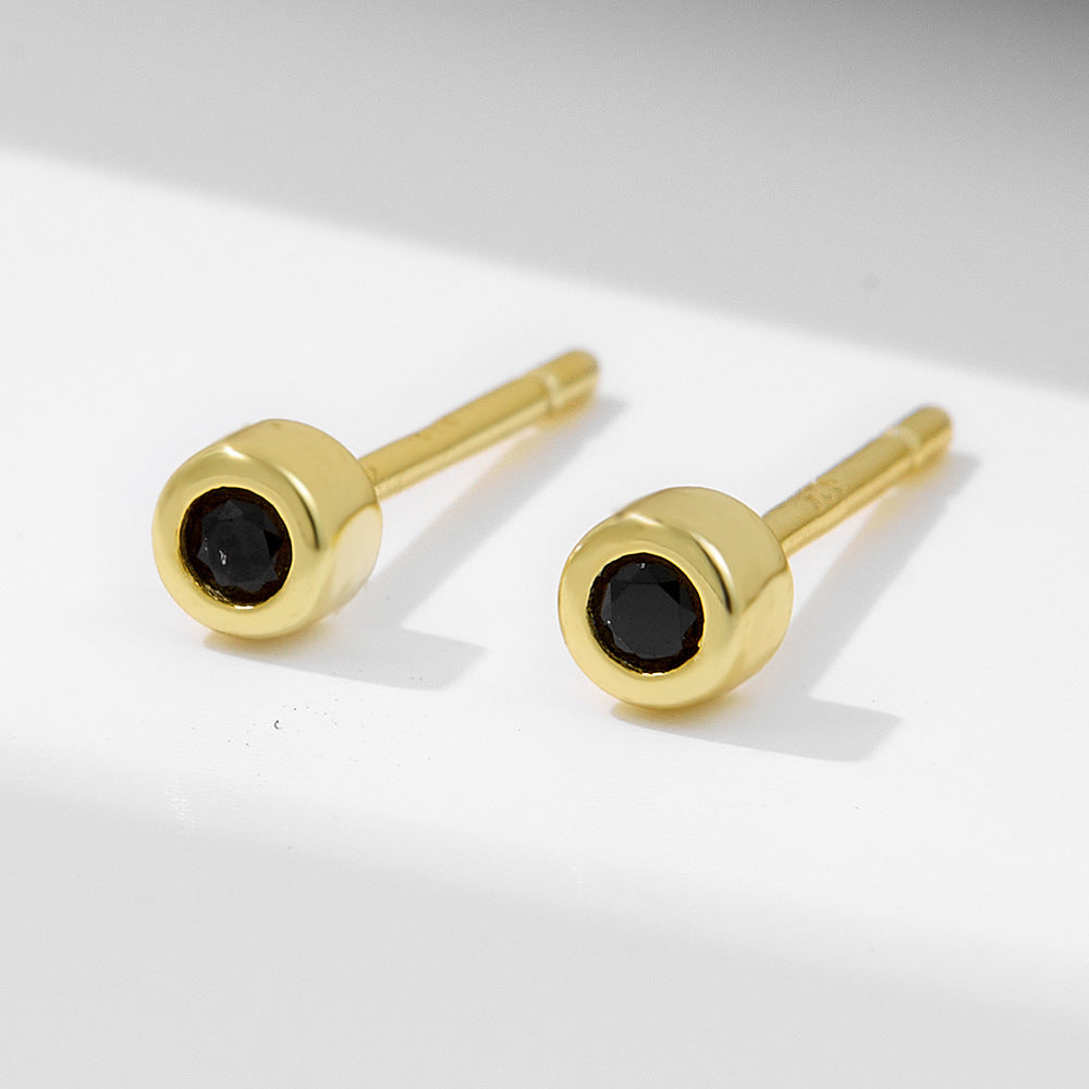 S925 Sterling Silver Simple Round Black Nano Zircon Stud Earrings