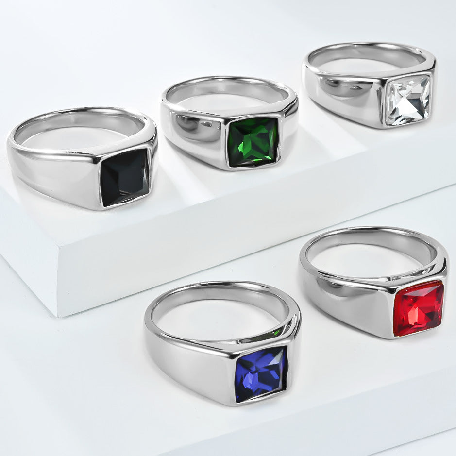 Planderful Stainless Steel Zircon Ring Inlaid Red Zircon Retro Kropunk For Men Unisex