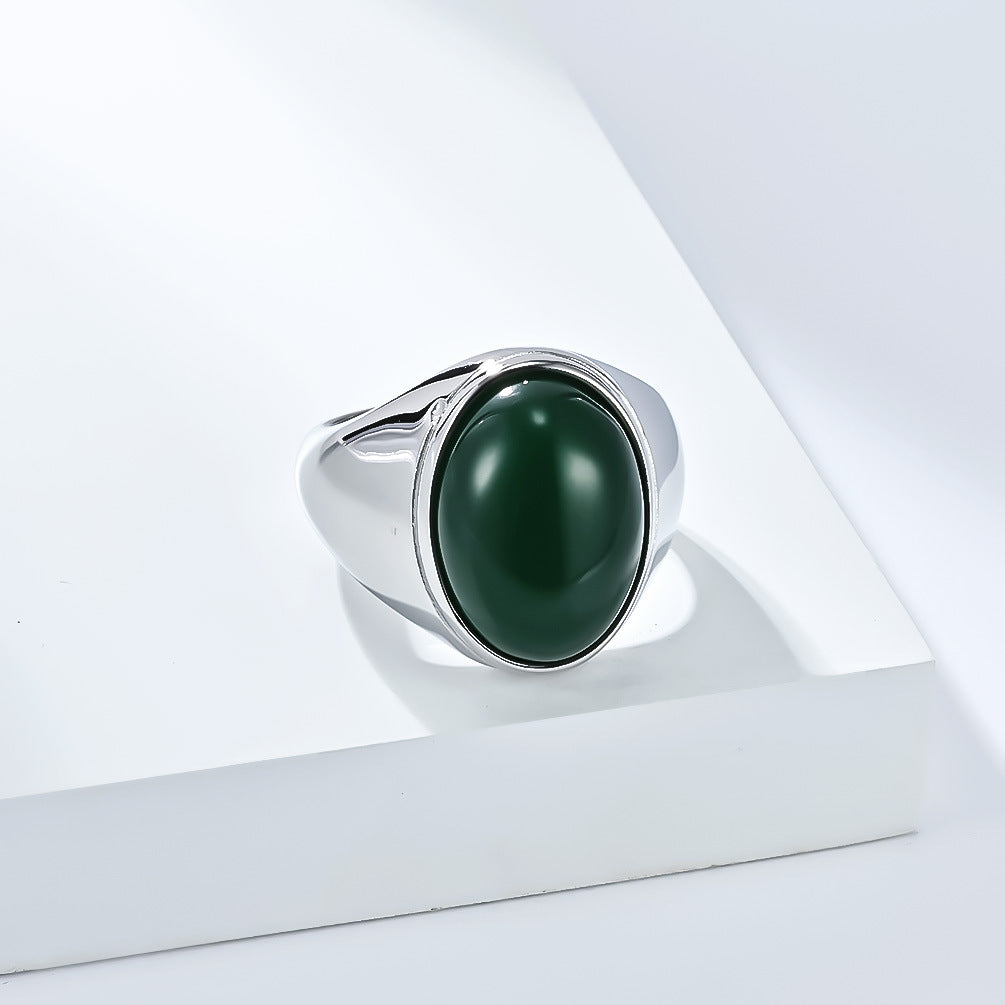 Planderful Men's Tiger's Eye Ring With Smooth Egg Shaped Stone Titanium Steel Jewelry For Everyday Style