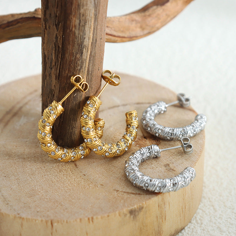 Titanium Plated 18K Gold Niche Ring Earrings with Colorfast Ins Wind Design - Women's Fashion Jewelry