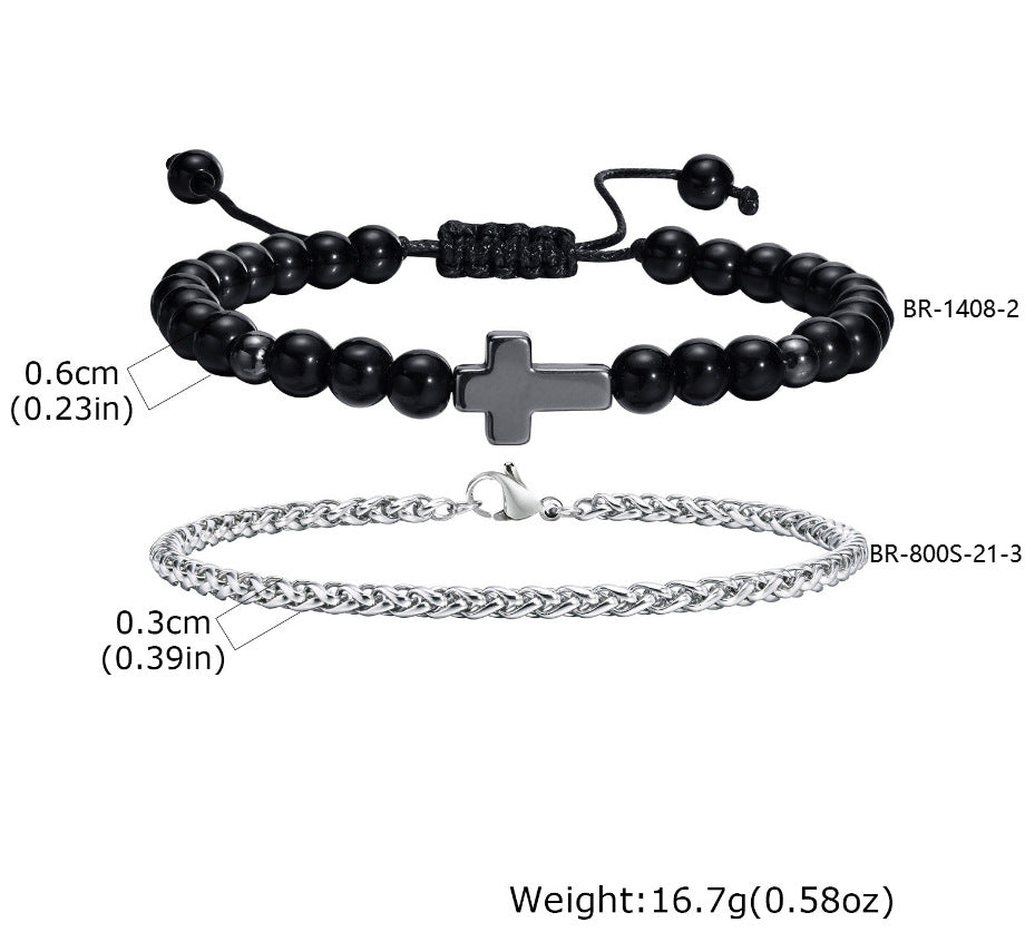 Flower Tiger's Eye Braided Adjustable Stainless Steel Bracelet
