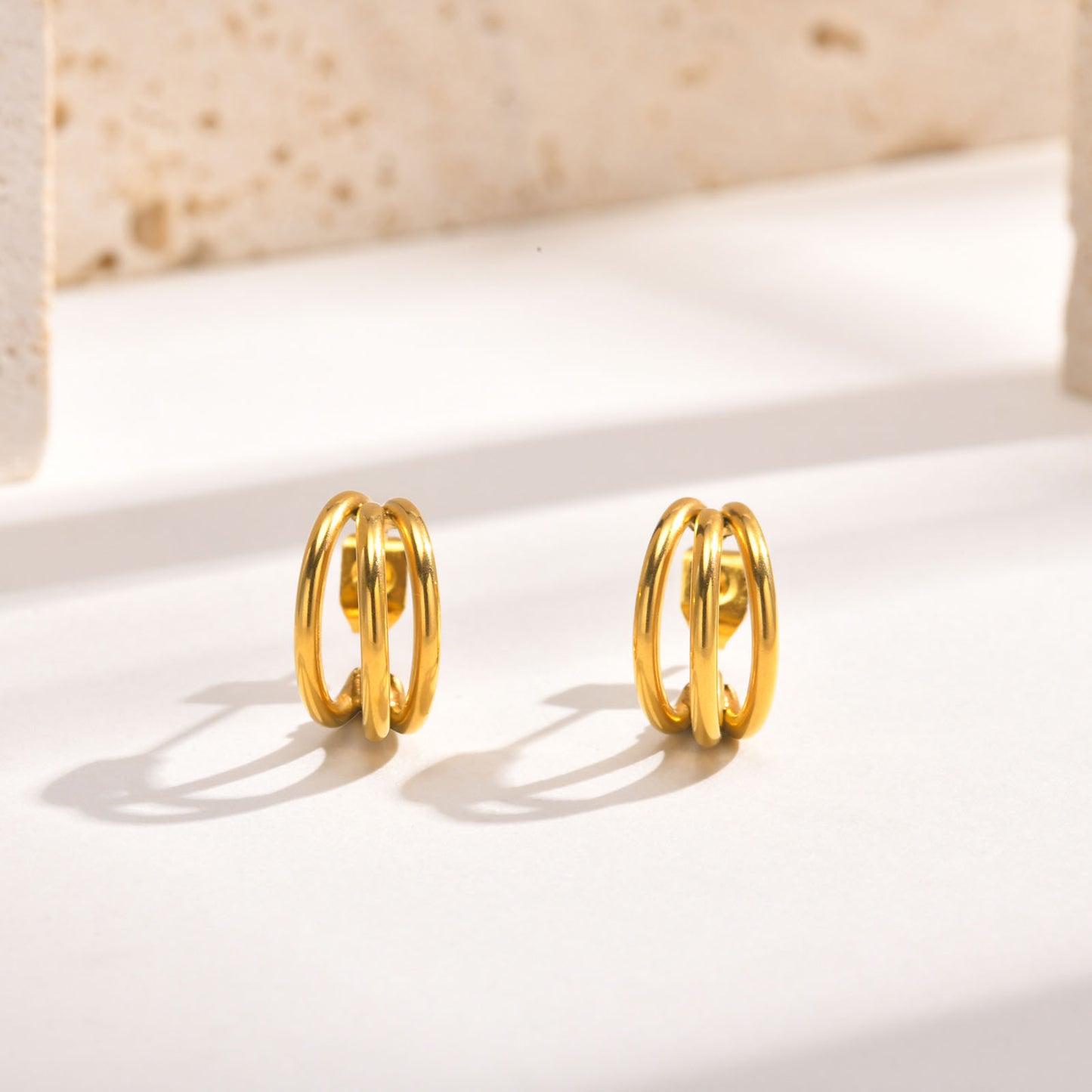 New Ins Wind Ladies Stainless Steel 18k Gold Double Ring Earrings