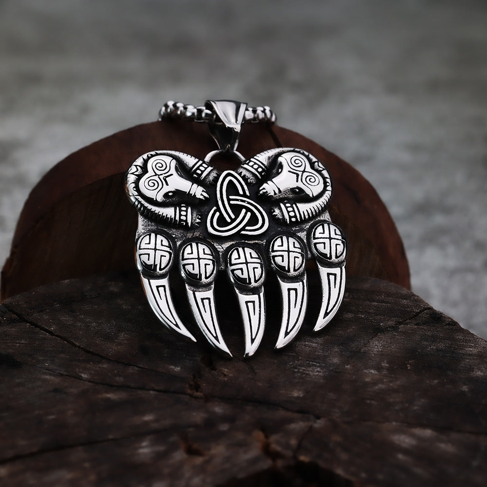 Stainless Steel Norse Mythology Vikings Bear Pendant Necklace