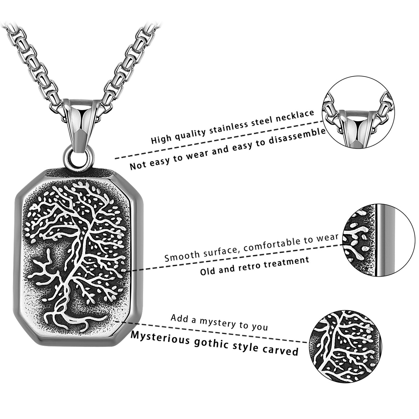 Steel Necklace - Minimalist Men's Tree of Life Pendant