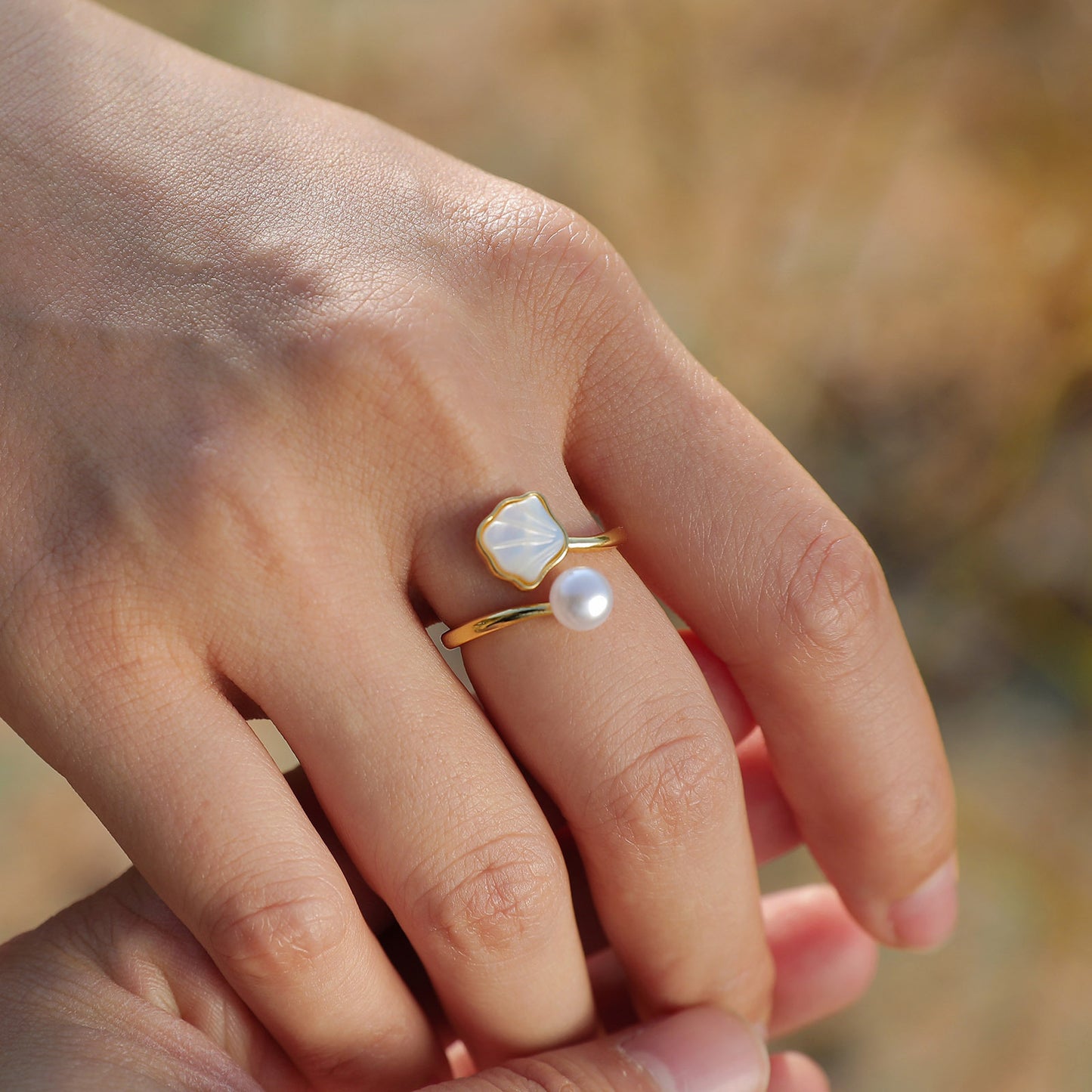 Imitation Pearl Shell Open Ring Adjustable Ring Women's Gold