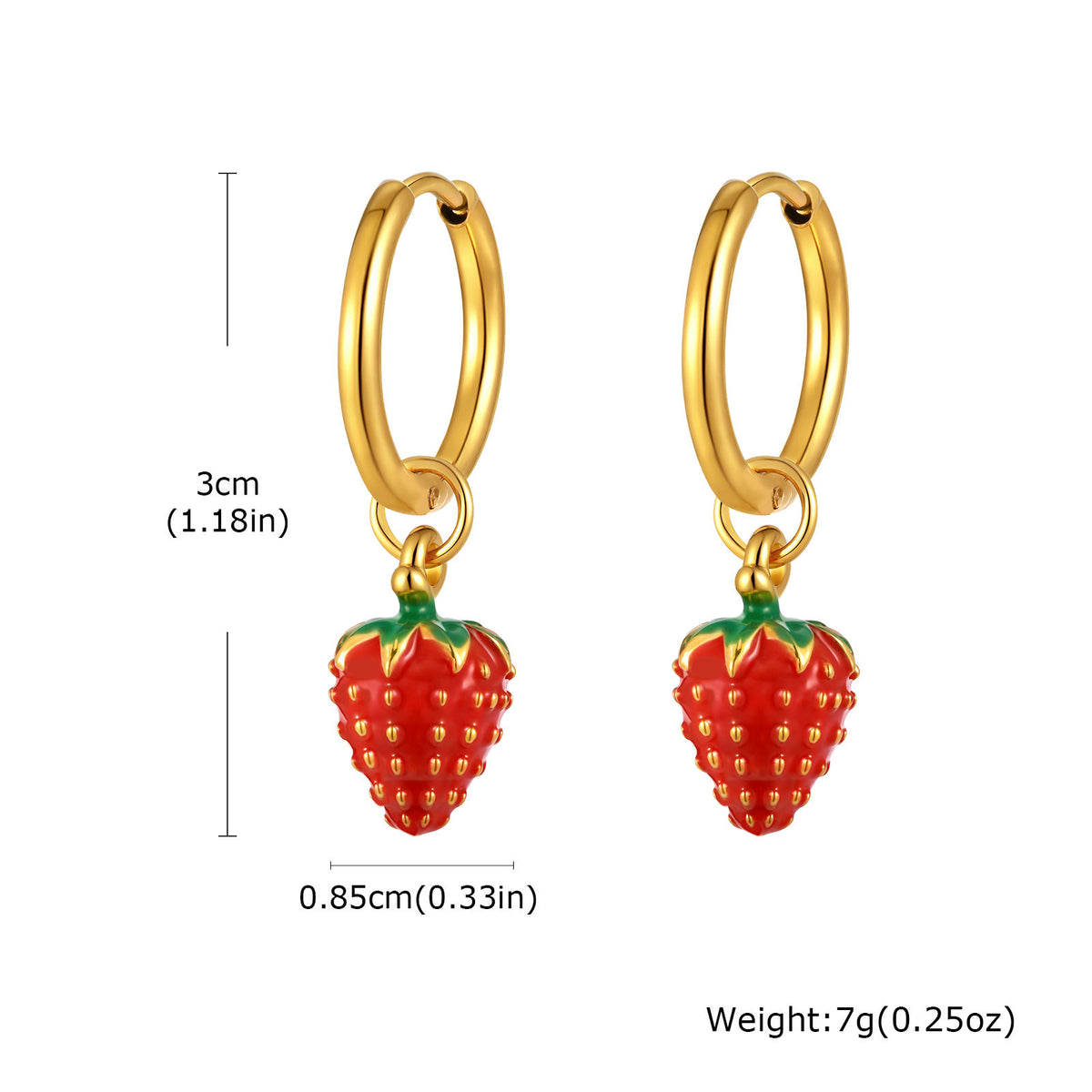 Red Strawberry Charm Gold-Tone Hoop Earrings