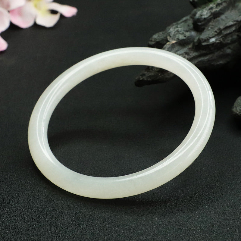 White Hetian Jade Slim Round Bangle