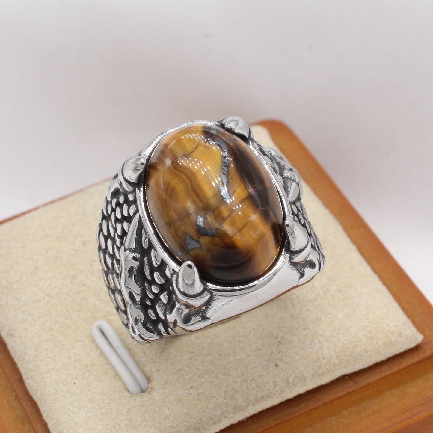 Planderful Jewelry Tiger Eye Ring In Titanium Steel For Men Dragon Claw Retro Style