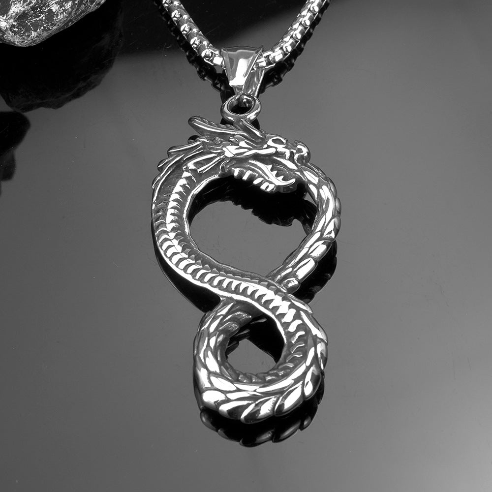 European And American Jewelry Wholesale Titanium Steel Men's Pendant Necklace Retro Dragon Design