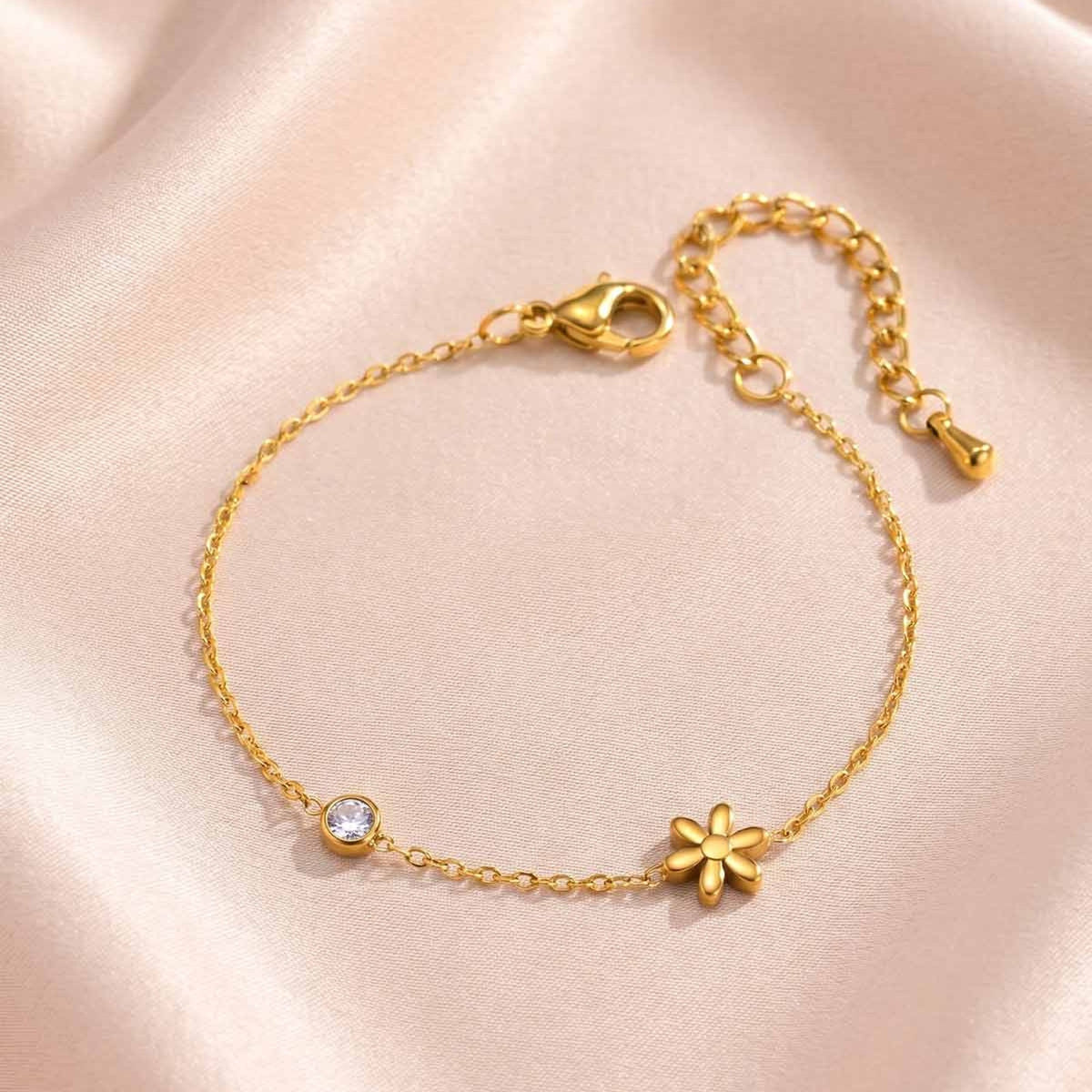 Flower Zircon Stainless Steel Bracelet Unisex