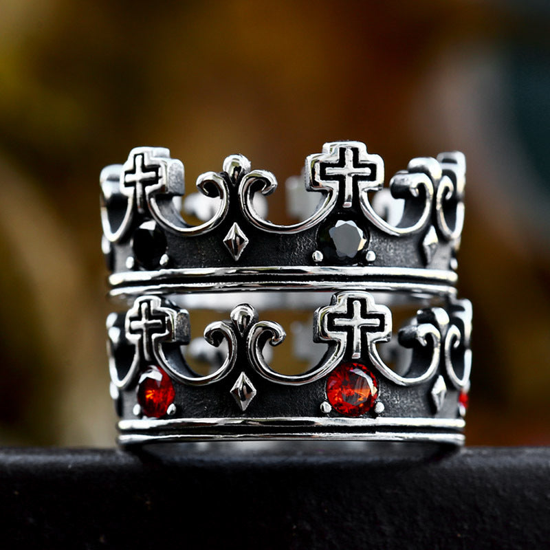 Unisex Retro Crown Cross Titanium Steel Rings - Fashion Jewelry for All