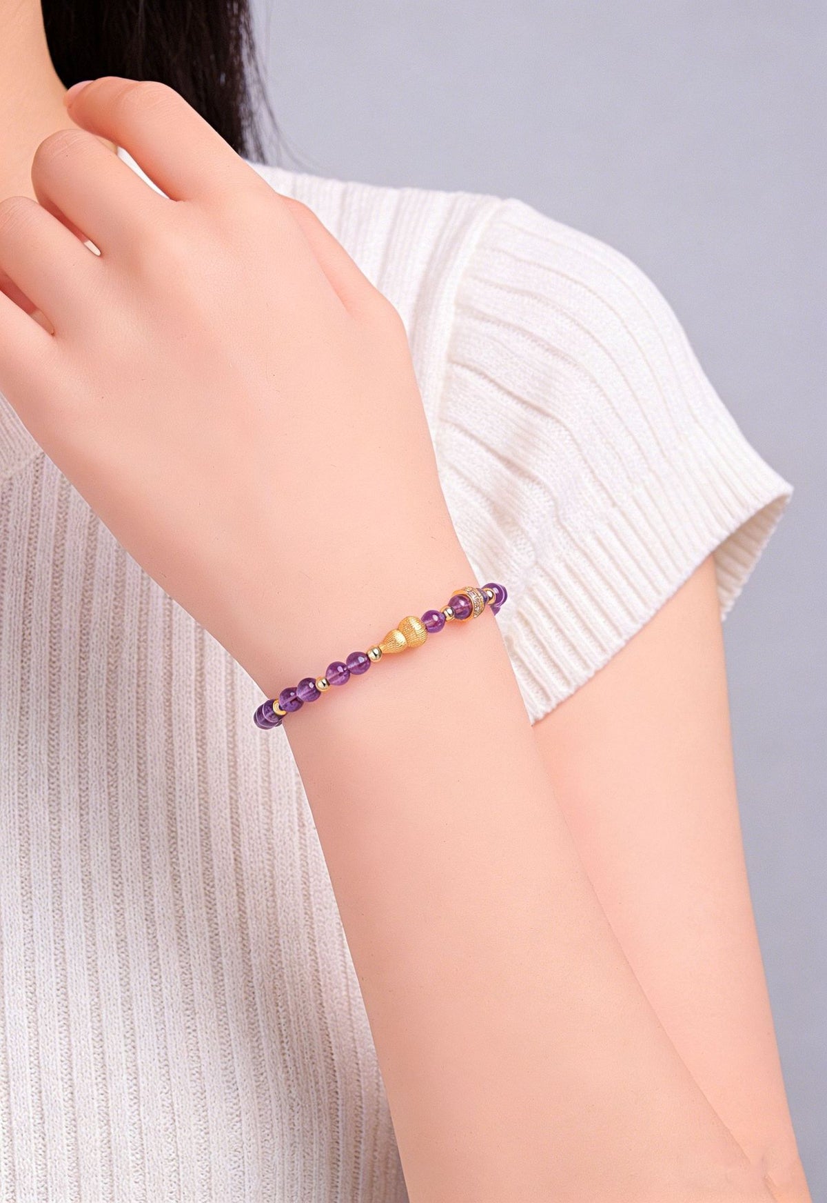 Amethyst Rose Quartz Crystal Gourd Bracelet