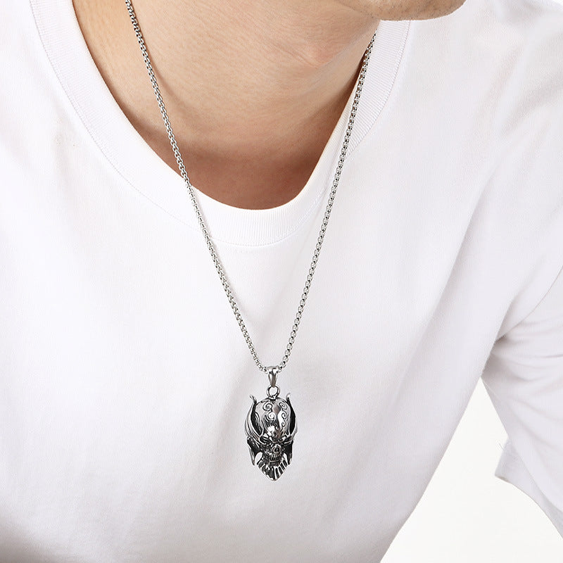 Viking Warrior Helmet Buddha Head Pendant, Dark Gothic Wind Lightning Red Eye Skull Necklace