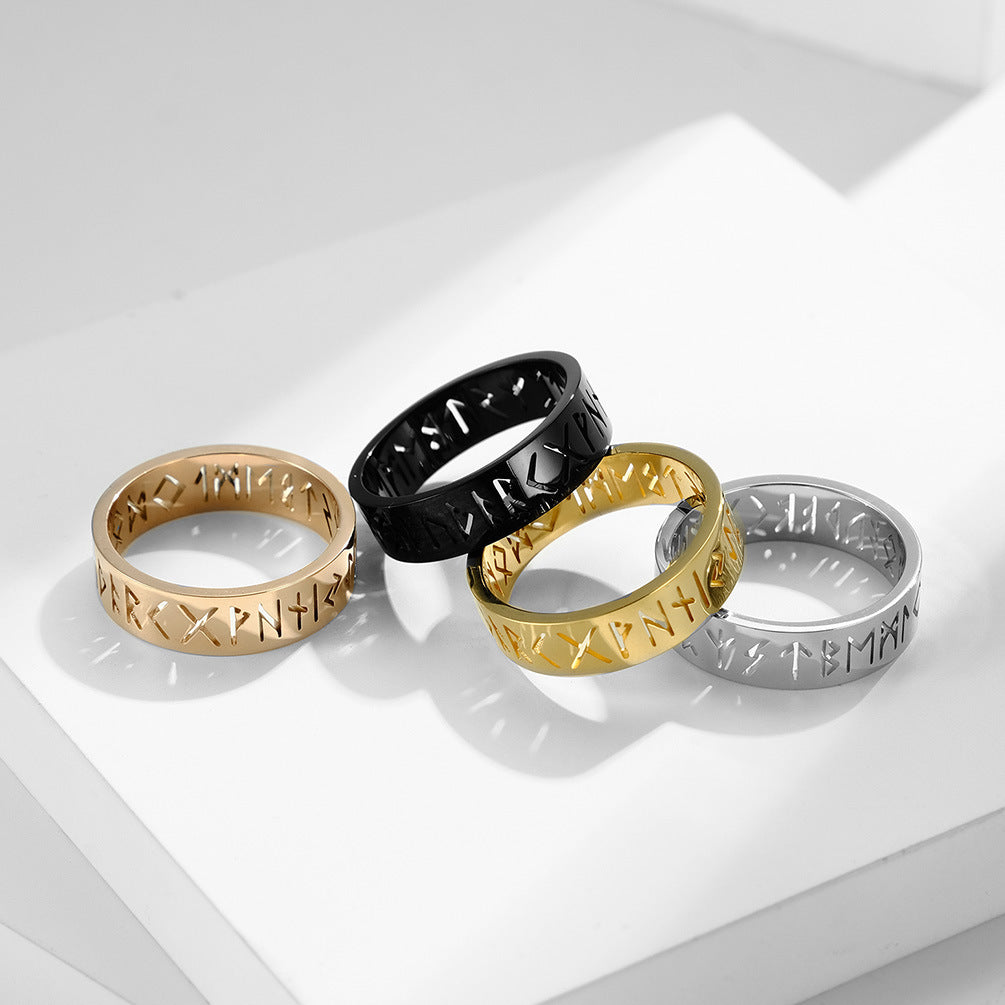 INS Simple Style Nordic Viking Text Hollow Ring for All