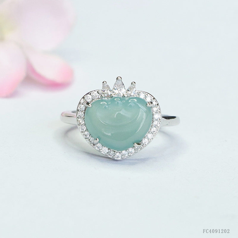 Blue Water Jadeite Ruyi Ring