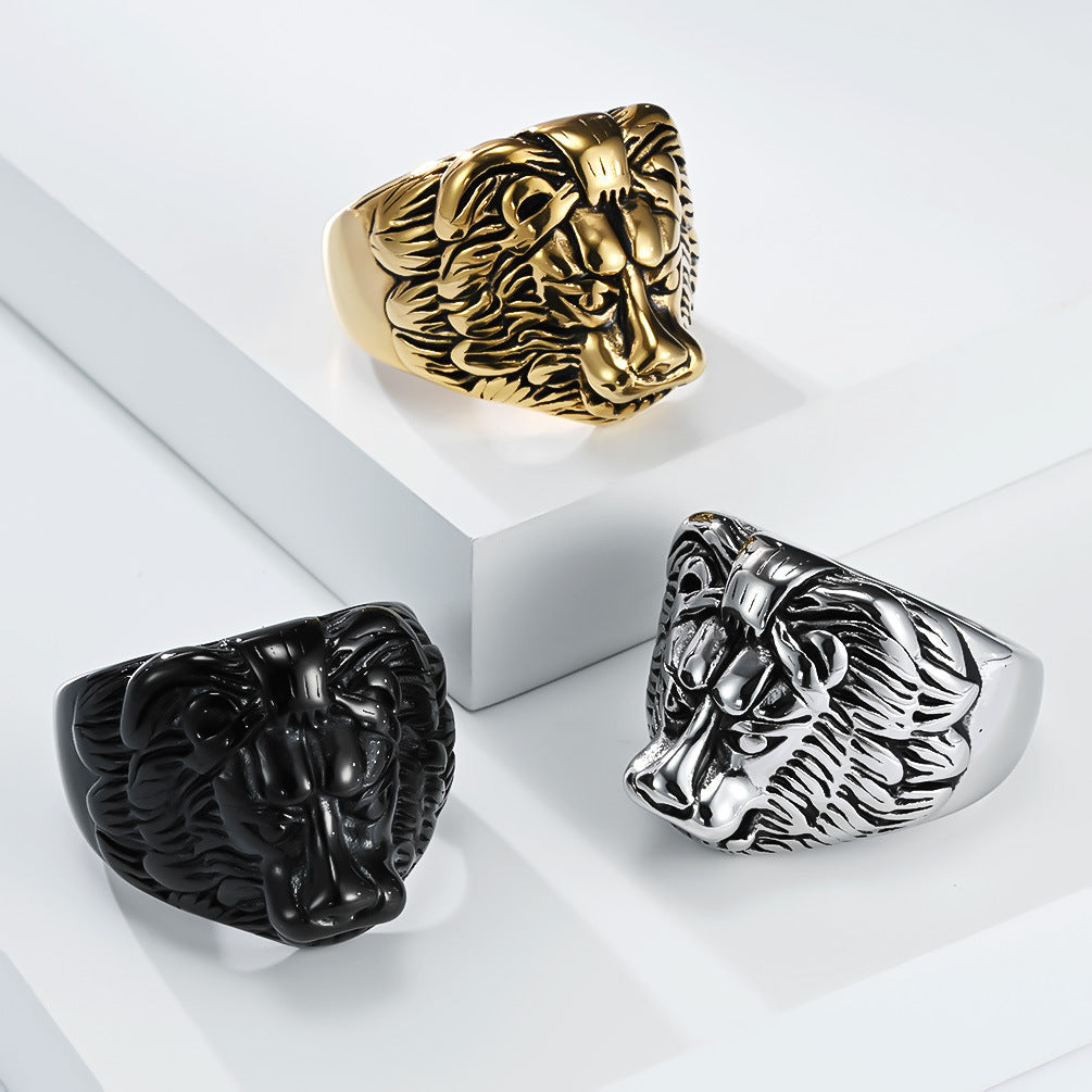 Planderful Titanium Lion Head Ring For Men Retro European American Style Dominant Hip Hop Punk Jewelry