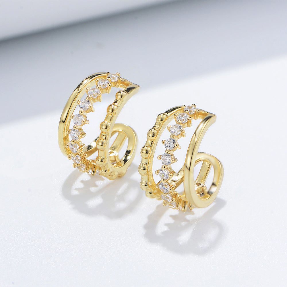 French Earrings S925 Sterling Silver Geometric Hollow Zircon Ear Clips, No Ear Piercings,