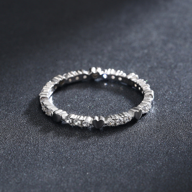 Simple Silver Heart Ring with Micro-inlaid Zircon - Sweet Jewelry for Women