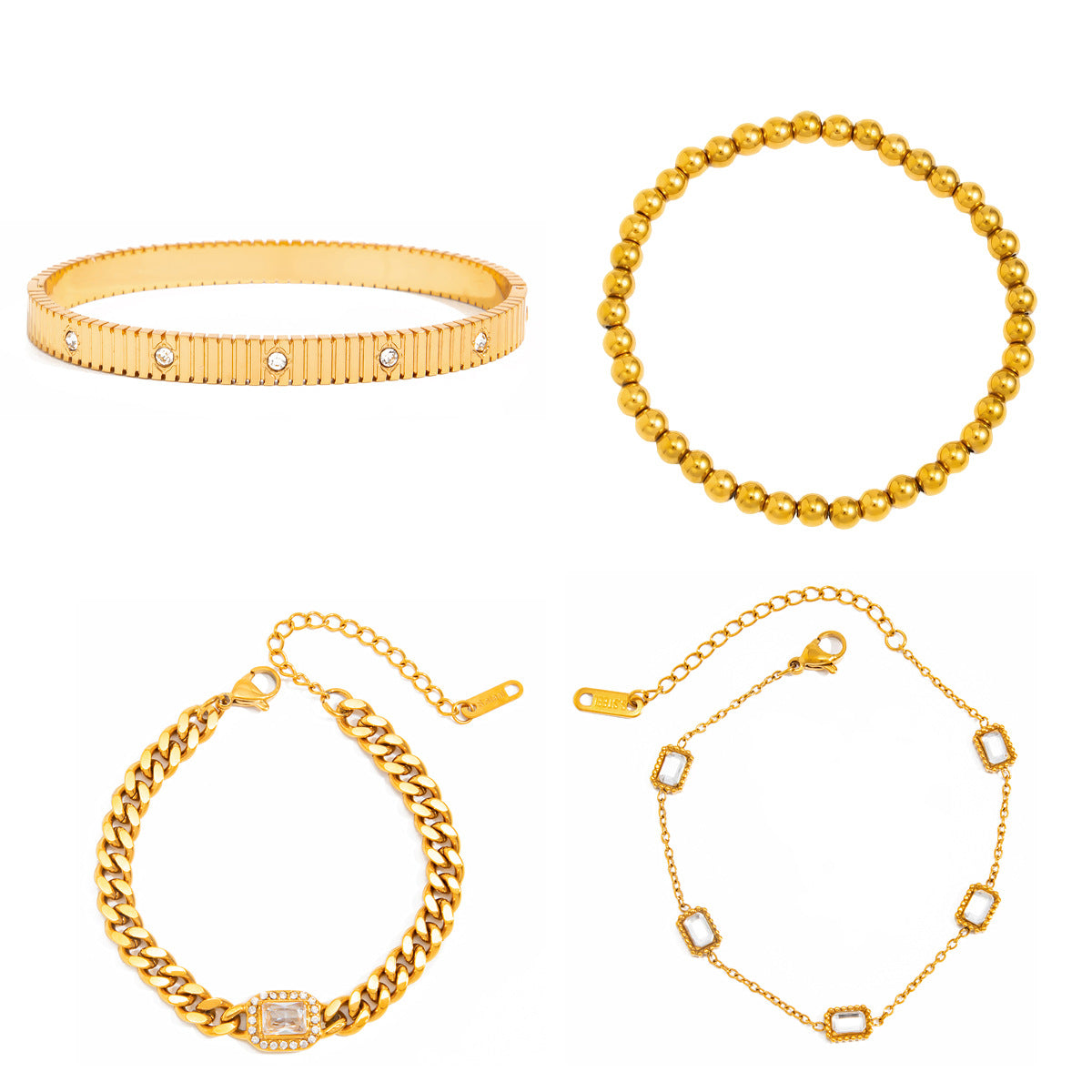 Stainless Steel Vertical Pattern Inlaid Zircon Bracelet Slightly Inlaid Zircon Square Gemstone