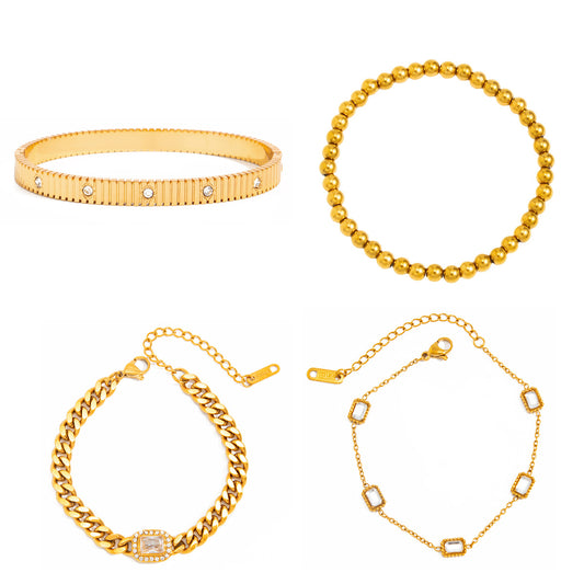 Stainless Steel Vertical Pattern Inlaid Zircon Bracelet Slightly Inlaid Zircon Square Gemstone