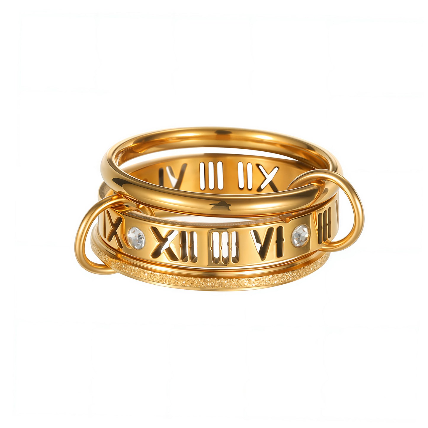 Titanium Steel Ring Stacked Roman Design Planderful Unisex