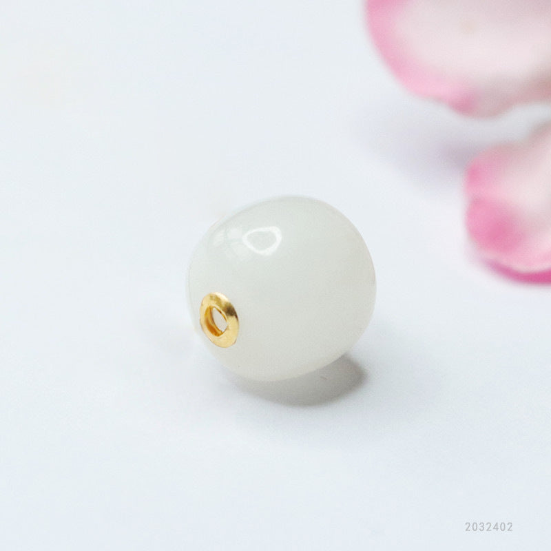 Plated Gold-Set Hetian Jade Vintage Bead Pendant — No Chain