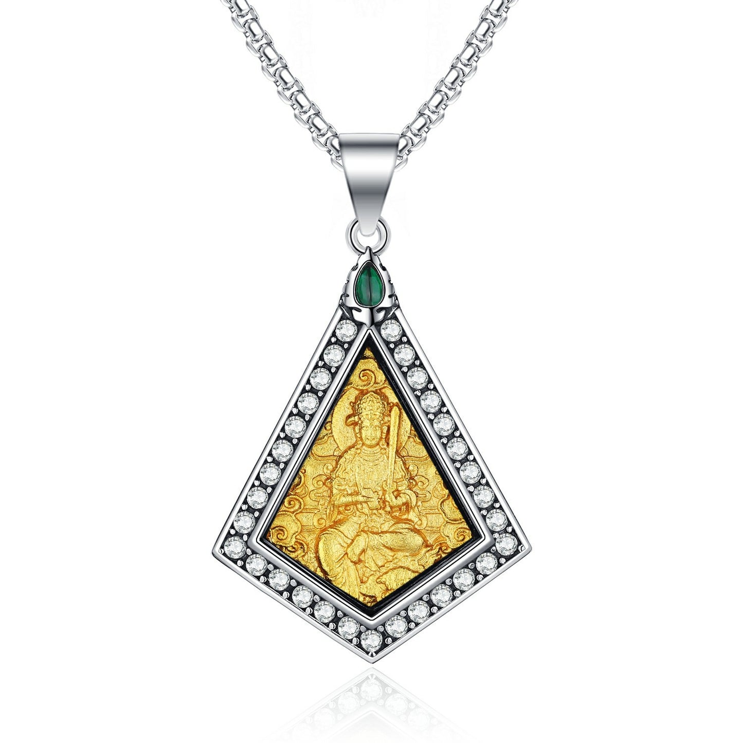 Zircon Necklace – Elegant Zodiac Buddha Pendant In Titanium Steel With Inlaid Zircon Accents