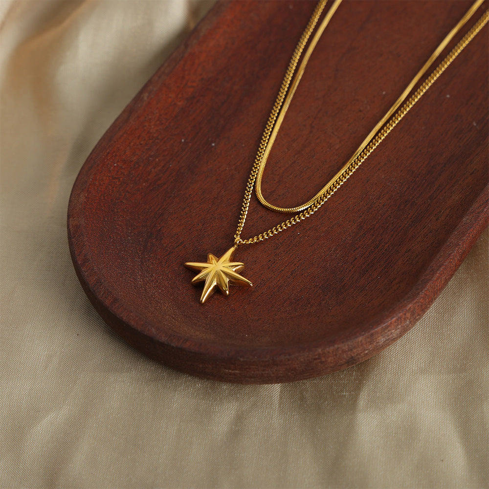 Golden Star Double-Layer Necklace - Stylish Titanium Steel Jewelry